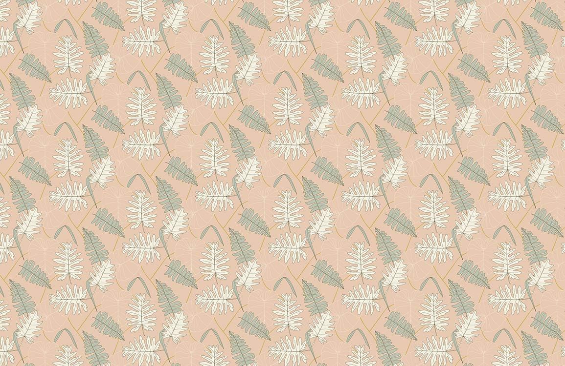 Vintage Botanical Leaf Pattern Wallpaper in Soft Peach and Sage Green
