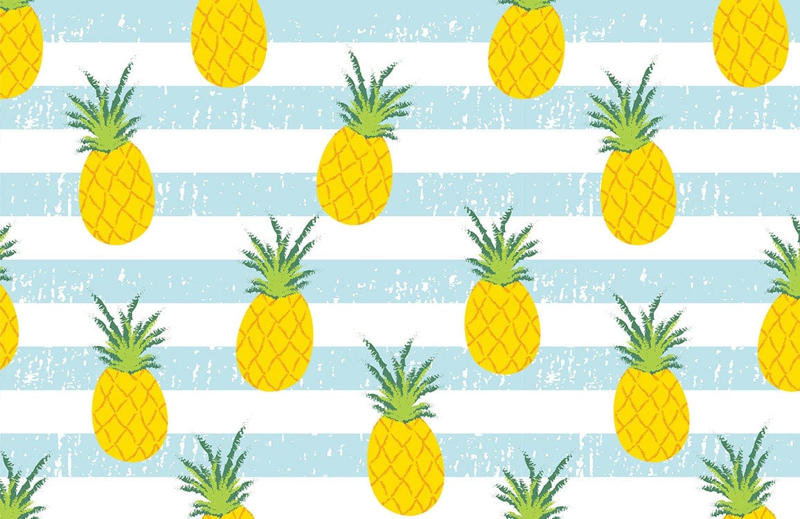 Bright Tropical Pineapple Striped Pattern Wallpaper - Fresh Summer Home Décor