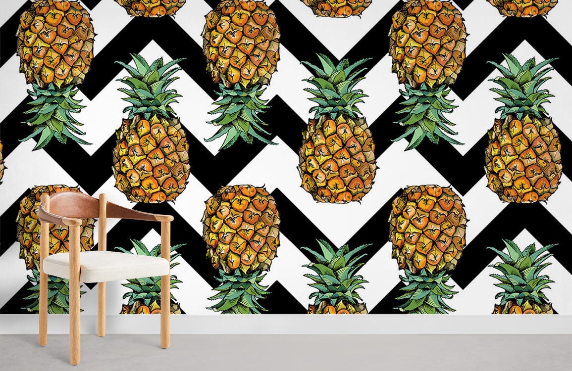 mature pineapple and black waves wallpaper