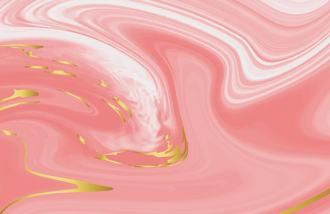 Elegant Pink and Gold Marble Swirl Textured Mural Wallpaper Design