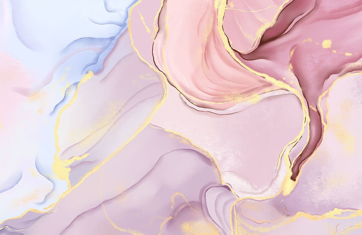 Elegant Pastel Marble Swirl Wallpaper Mural - Pink, Blue, Gold Design