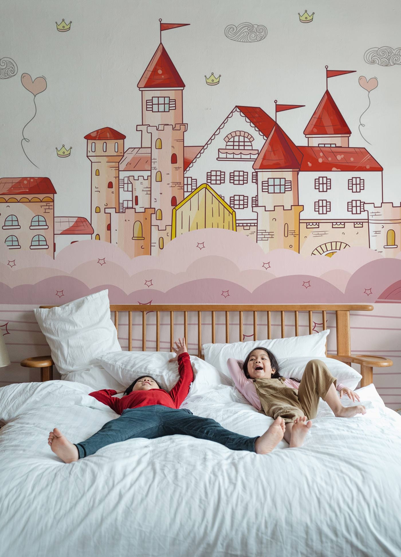 Whimsical Pink Castle Fantasy Mural Wallpaper for Children's Rooms Decor