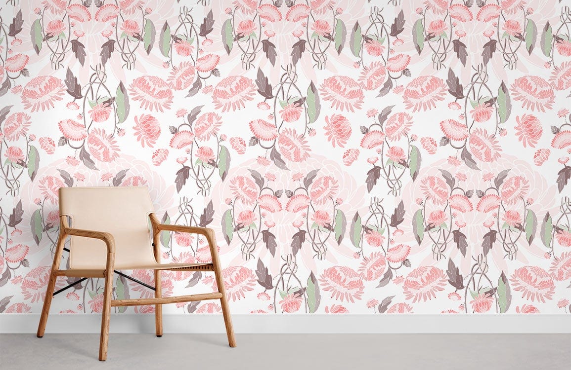 Pink Floral Pattern Wallpaper Mural Room