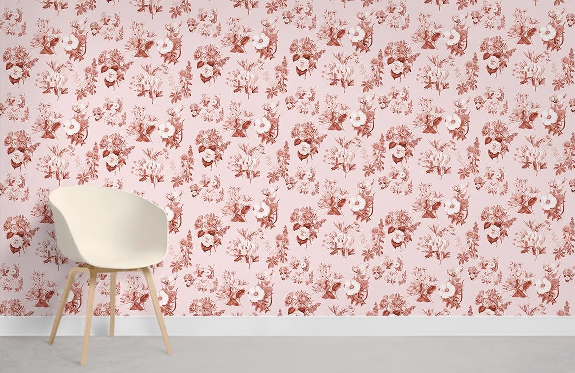 Pink Floral Wallpaper Mural Room