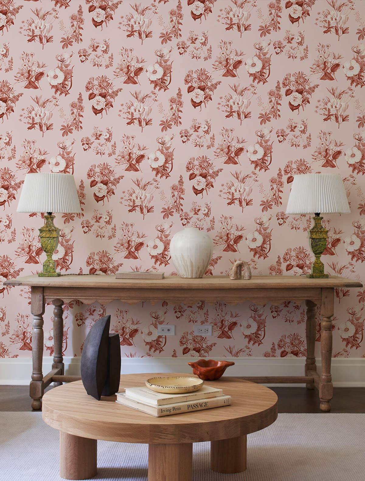 Vintage Botanical Pattern Wallpaper in Rose Pink Floral Design Elegance