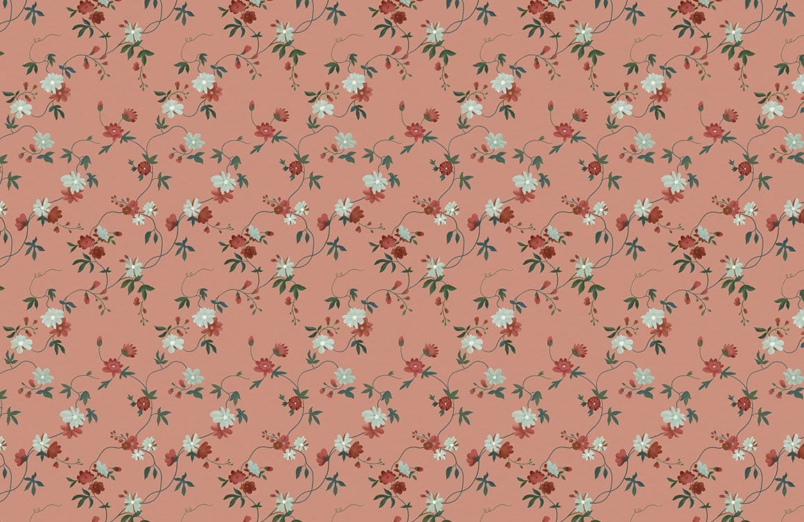 Vintage Floral Wallpaper in Coral Rose with Delicate Botanical Pattern