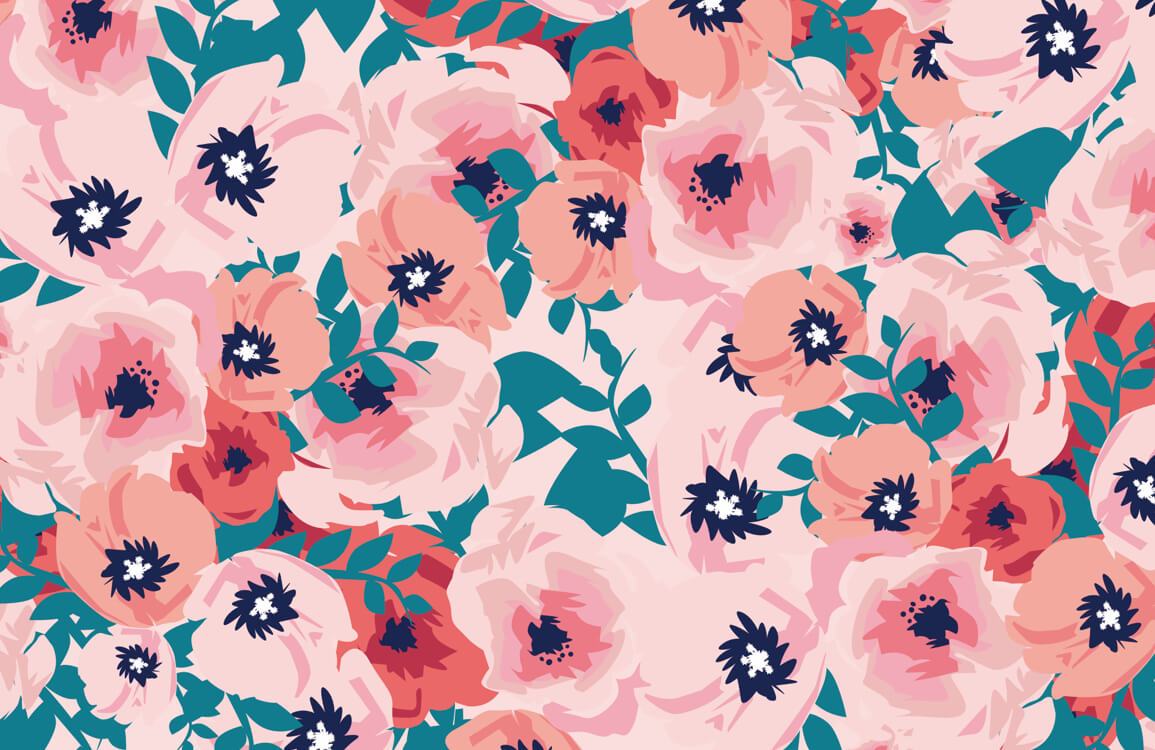 Pink Flowers Wallpaper Mural