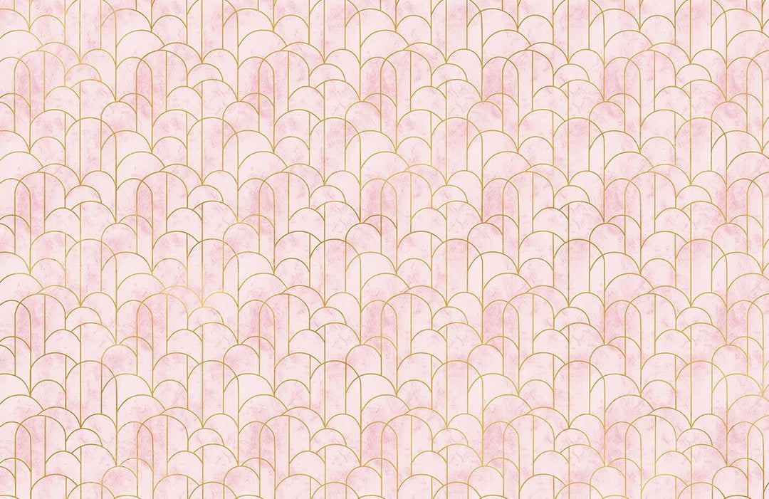 Blush Pink Art Deco Geometric Patterned Wallpaper with Gold Accents