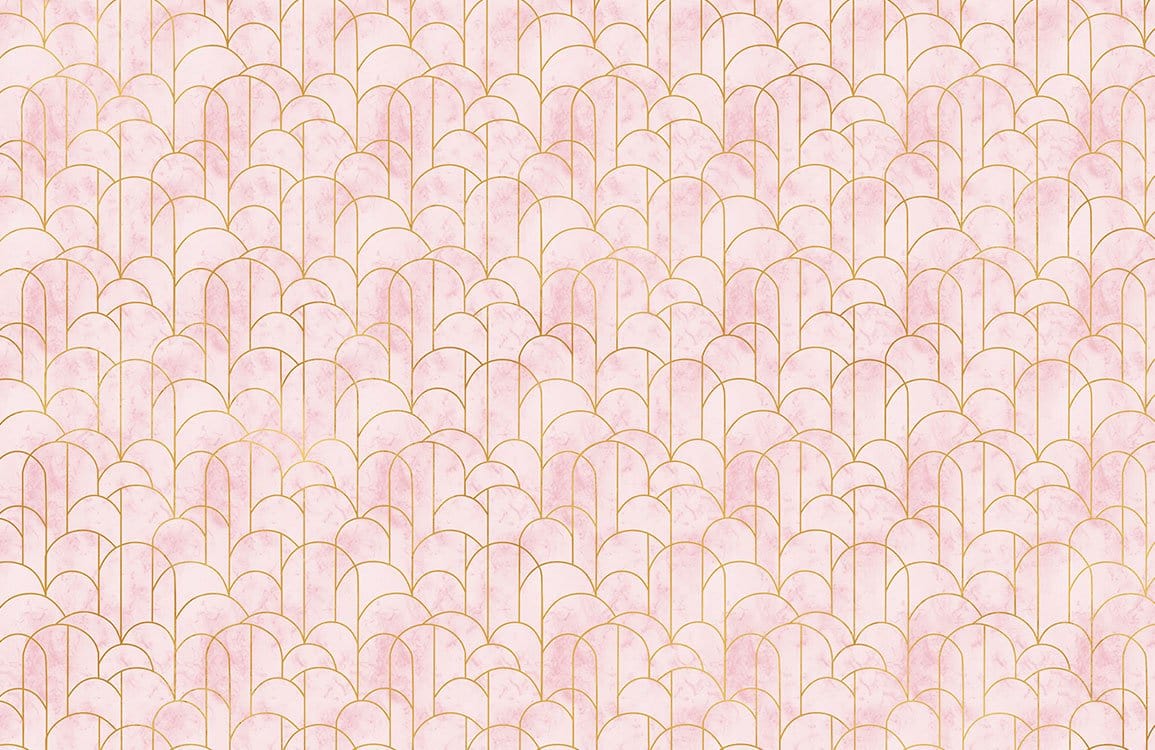 Blush Pink Art Deco Geometric Patterned Wallpaper with Gold Accents