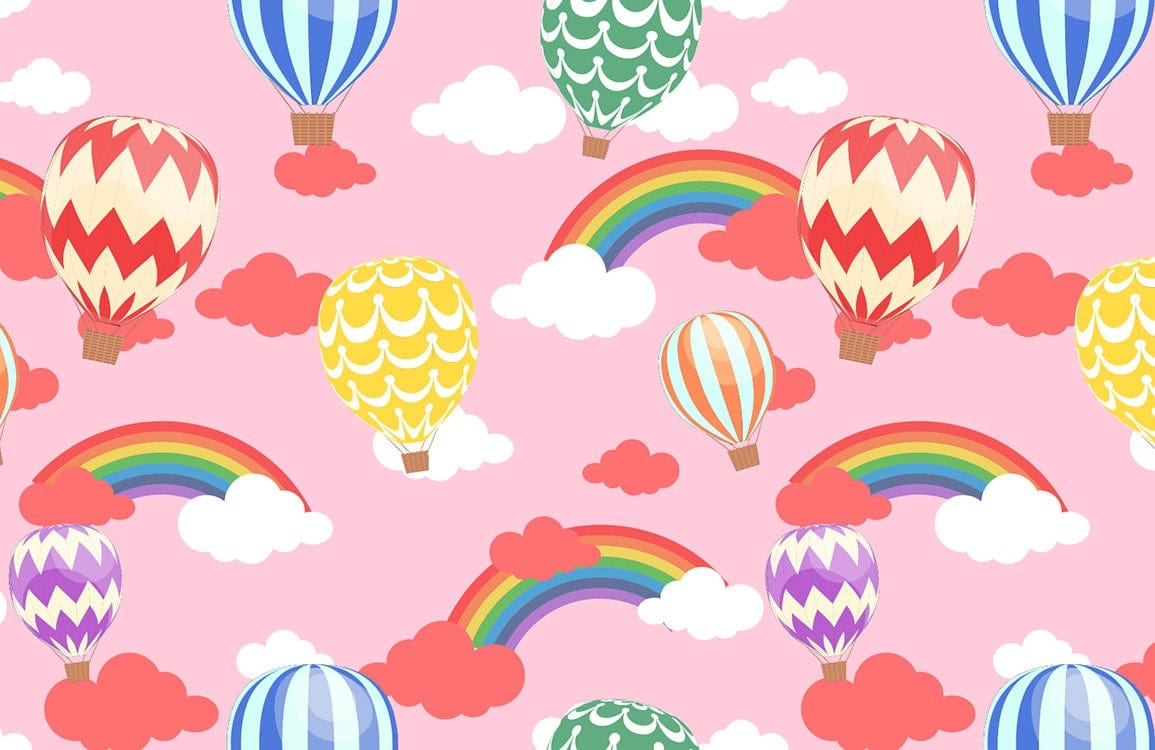Colourful Hot Air Balloon and Rainbow Children's Bedroom Wallpaper Mural