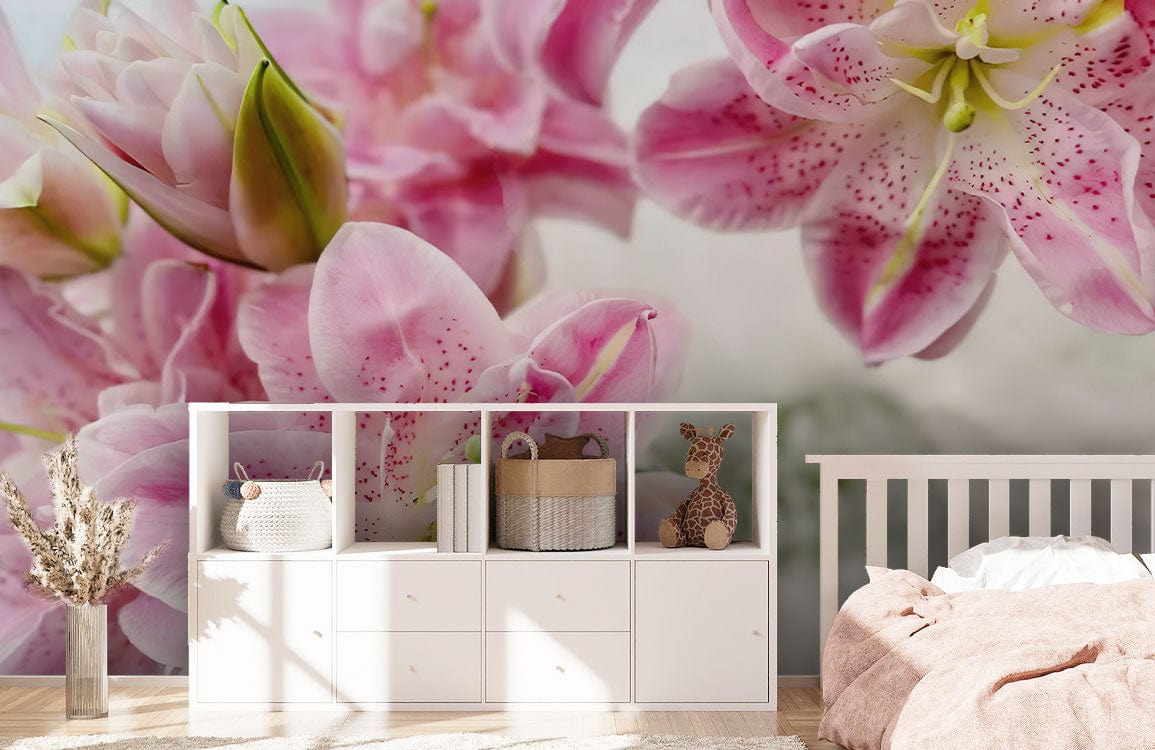 pink lily flower wall mural nursery decor