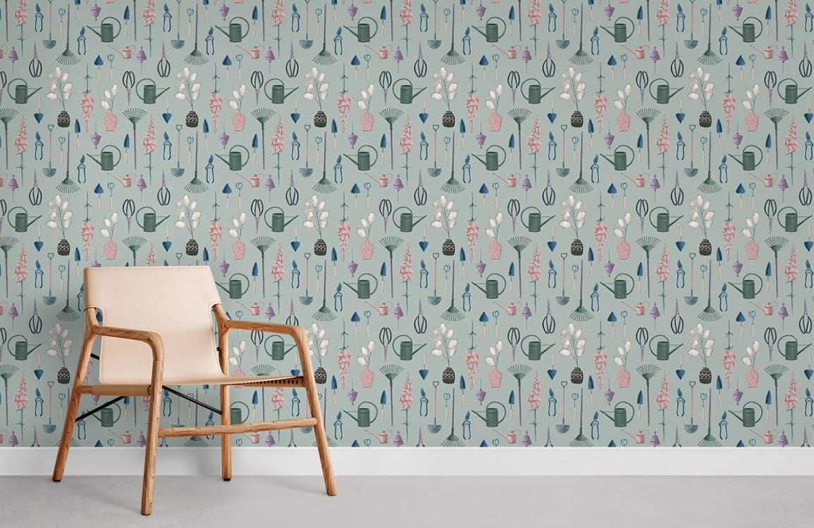 Flower and Tools Wallpaper Mural Room