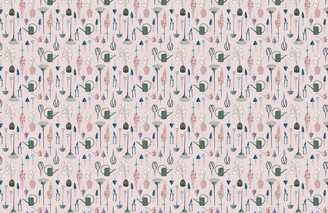 Vintage Botanical Pattern Wallpaper in Subtle Pastels - Retro British Style