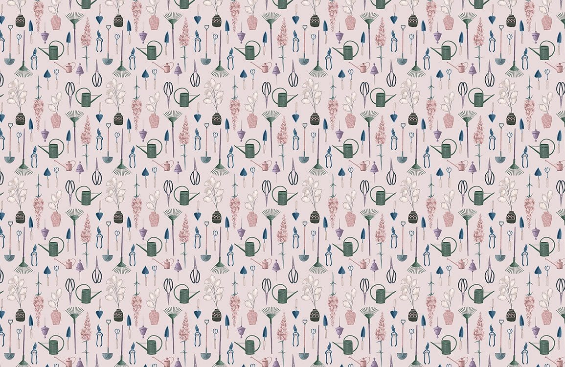 Vintage Botanical Pattern Wallpaper in Subtle Pastels - Retro British Style