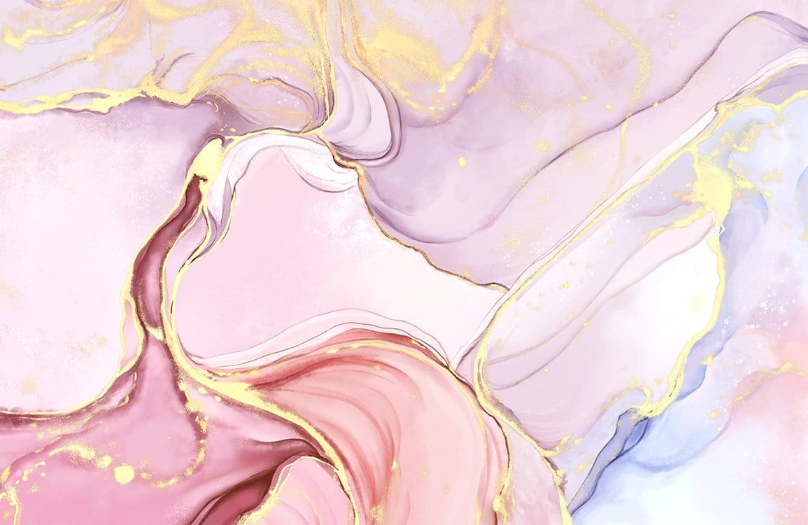 Elegant Pastel Watercolour Marble Wallpaper with Gold Accents - Modern Chic Décor