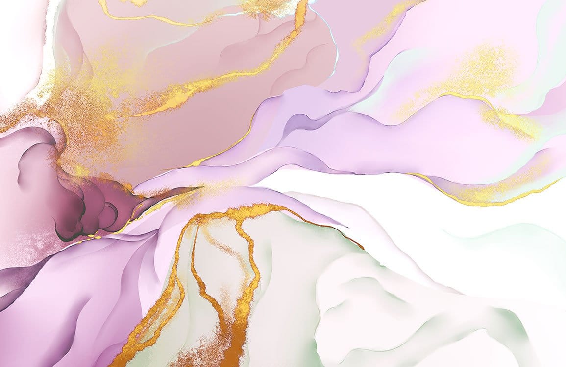 Elegant Pastel Watercolour Marble Mural Wallpaper with Gold Accents - Artistic Design