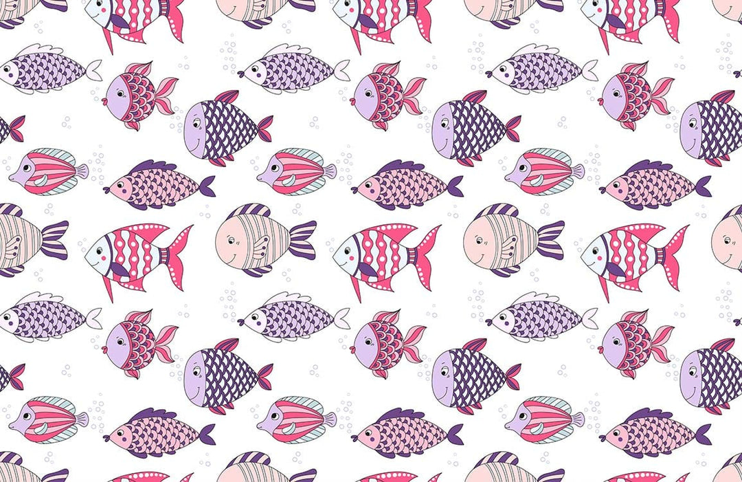 Whimsical Oceanic Fish Pattern Kids Wallpaper in Pastel Tones