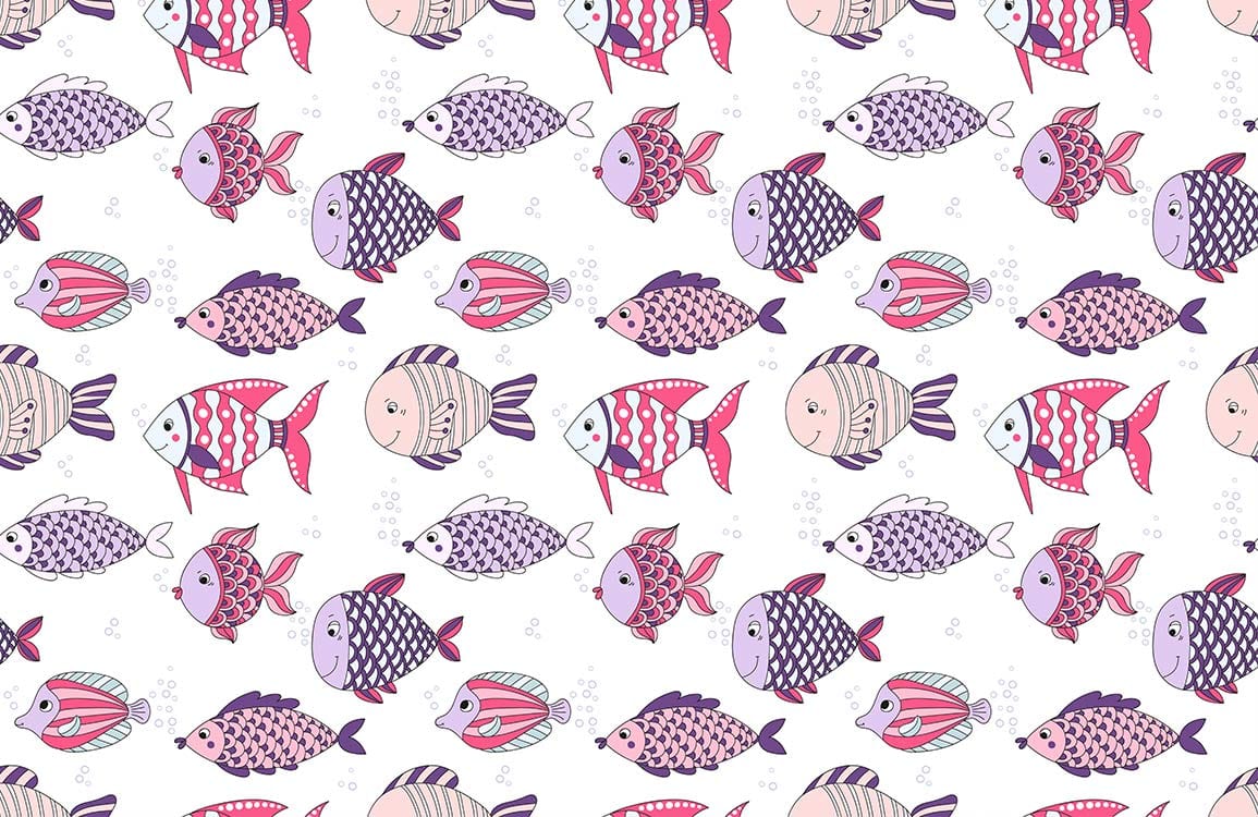 Whimsical Oceanic Fish Pattern Kids Wallpaper in Pastel Tones