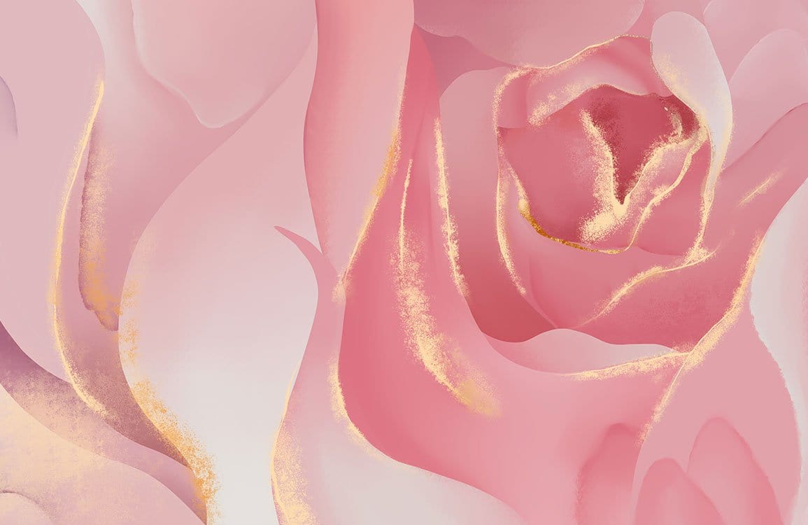 Elegant Pink Rose Goddess Floral Pattern Wallpaper with Golden Highlights