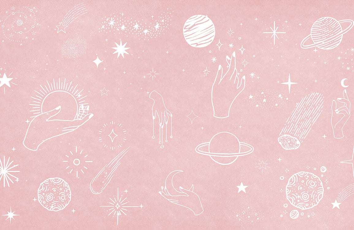Celestial Pink Cosmic Hand-Drawing Wallpaper - Mystical Space Theme Décor