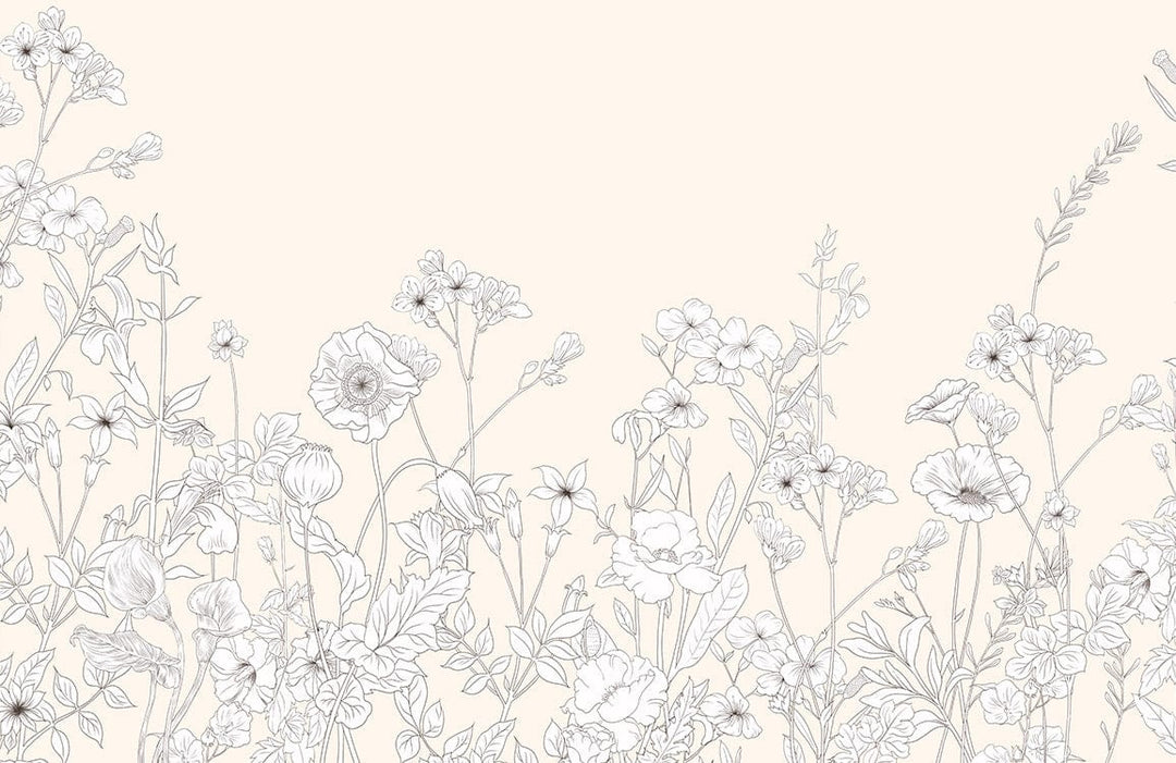 Elegant Cream Floral Botanical Sketch Wallpaper for Modern Home Décor