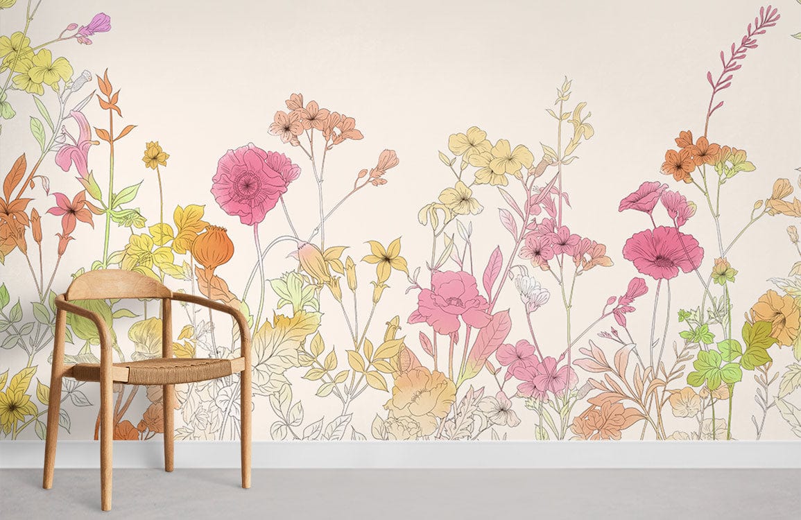 Plain Colored Flowers Wallpaper Mural Room