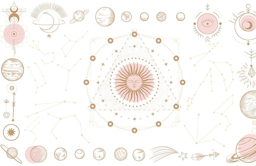 Celestial Sun and Moon Pink Beige Cosmic Bohemian Mural Wallpaper Art