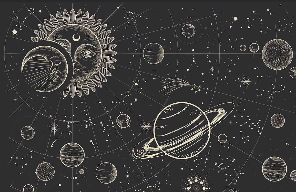 Celestial Dreams: Vintage Starry Night Sky Mural Wallpaper in Black