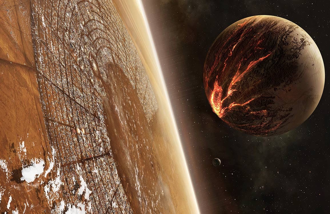 Fiery Cosmic Planet Landscape Mural Wallpaper - Sci-Fi Space Adventure Design