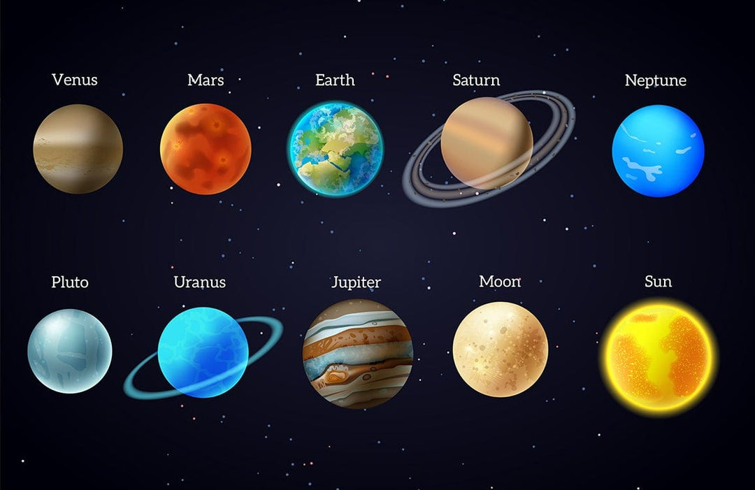 Space-Themed Planetary Mural Wallpaper: Cosmic Design for Kids' Rooms