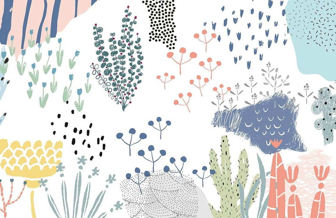 Colourful Abstract Botanical Design Mural Wallpaper for Modern Interiors
