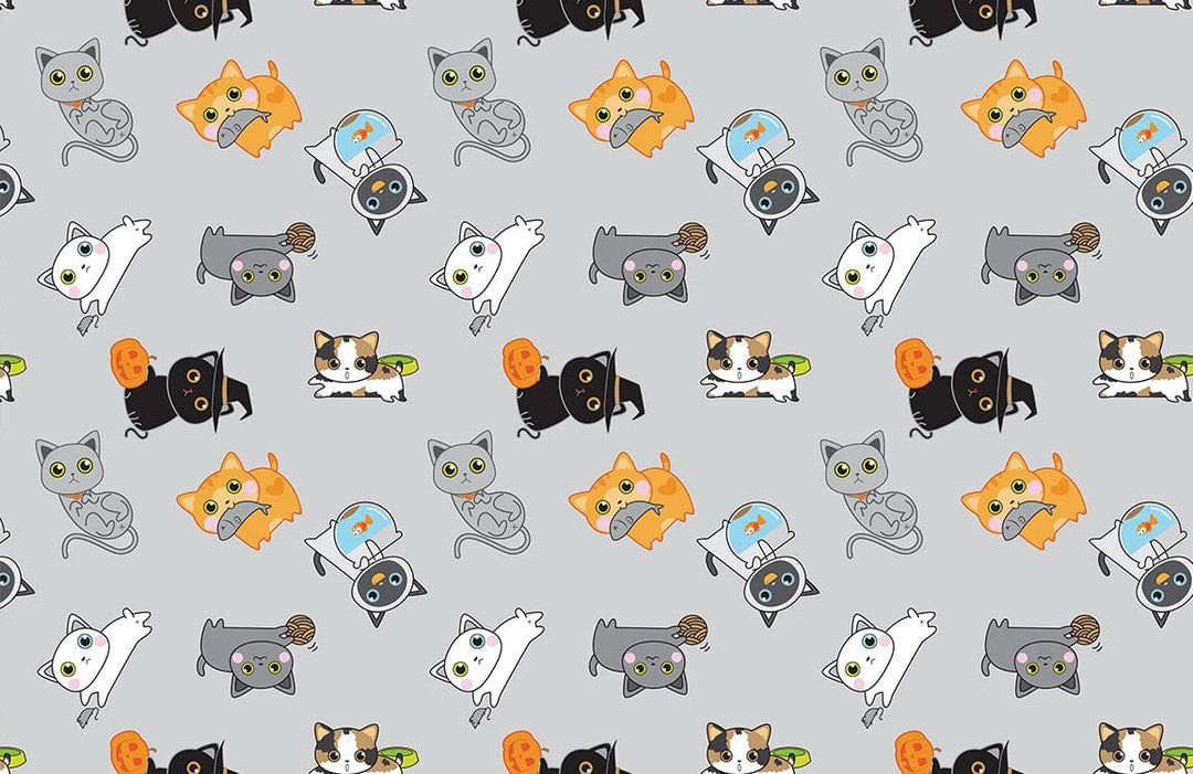 Cute Cartoon Cats Grey Background Wallpaper for Playful Children's Rooms Decor