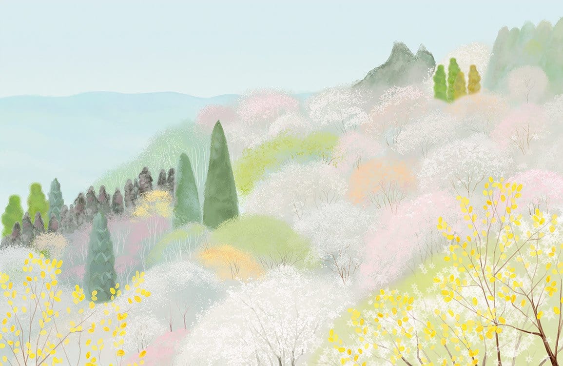 Serene Pastel Forest Mural Wallpaper: Spring Landscape in Soft Watercolours
