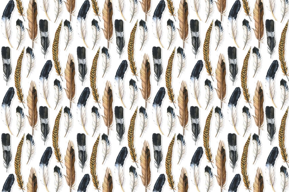 Rustic Feather and Wheat Pattern Wallpaper in Brown and Black Tones