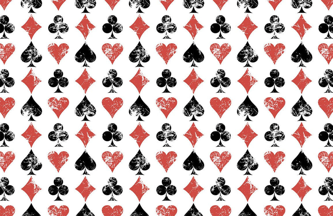 Vintage Playing Card Themed Black and Red Patterned Wallpaper Design