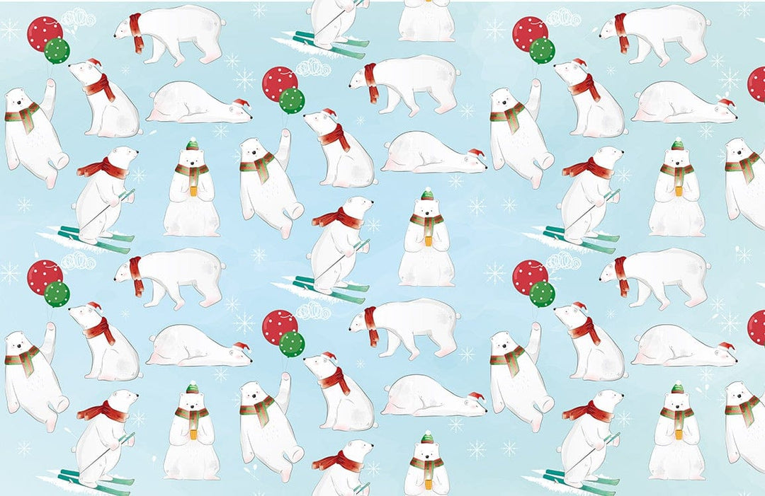 Whimsical Polar Bears Winter Wonderland Blue Children's Room Wallpaper