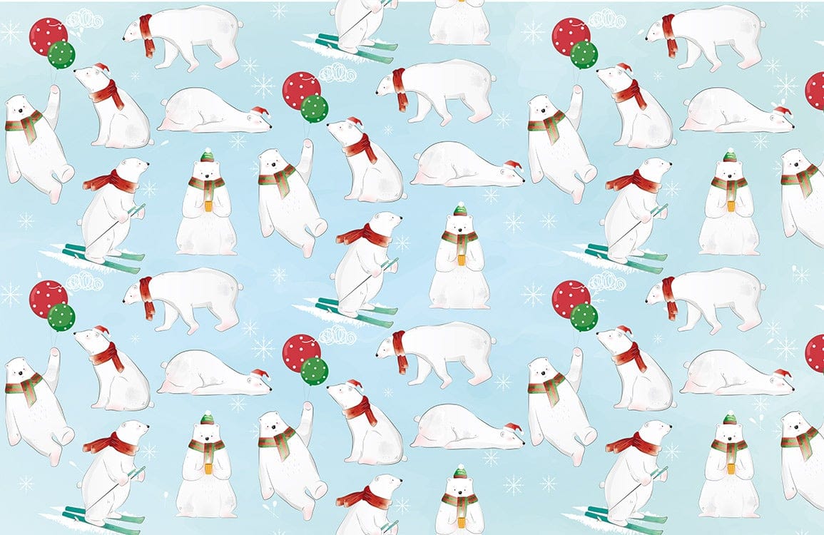 Whimsical Polar Bears Winter Wonderland Blue Children's Room Wallpaper