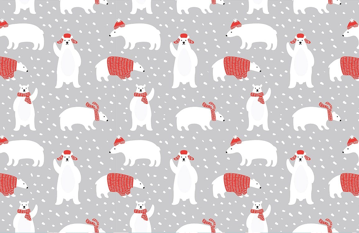 Cosy Polar Bears Grey Children's Winter Wonderland Wallpaper Design