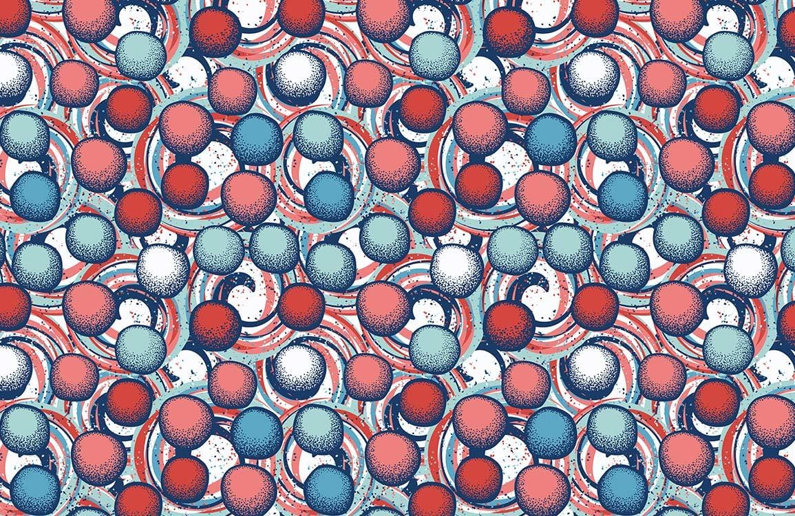 Retro Vortex Pop Art Wallpaper in Red Blue Geometric Dots Design