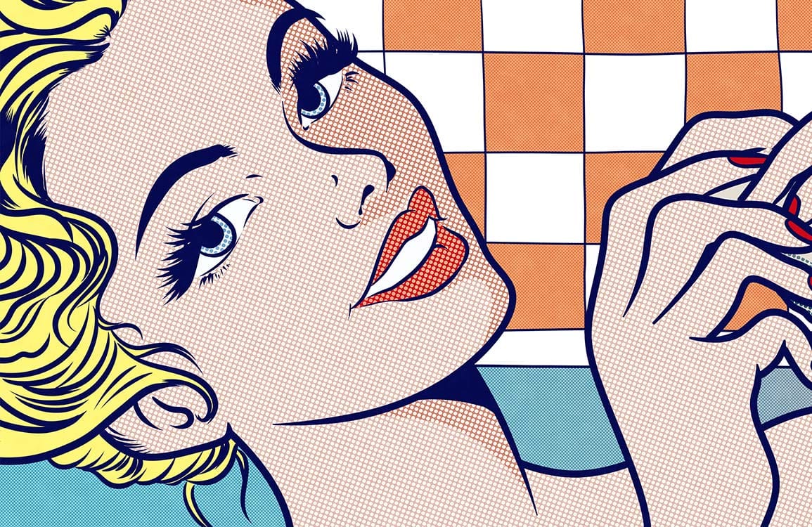 Retro Pop Art Blonde Glamour Mural Wallpaper with Bold Checkerboard Design