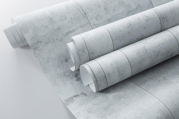 Industrial grey concrete wallpaper, modern urban style, UK, roll dimensions featured, enhances any contemporary space.