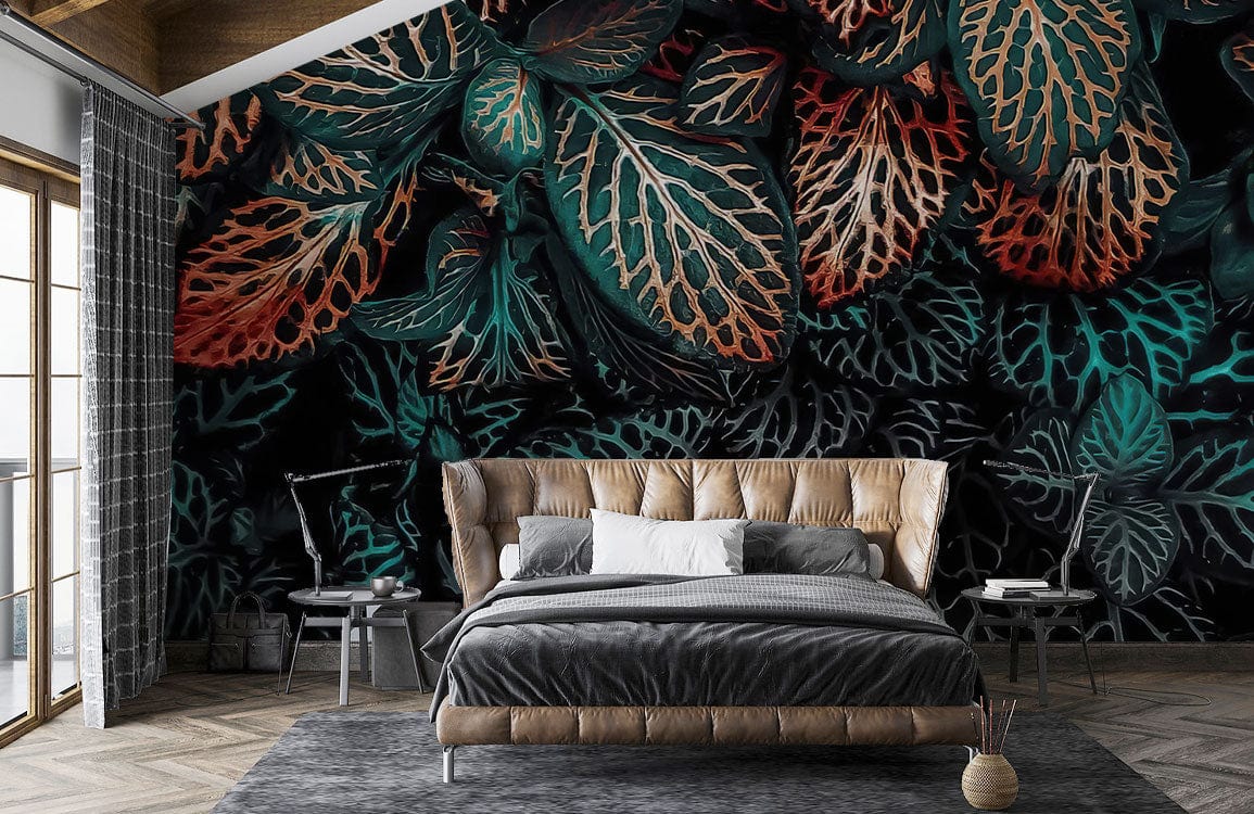 3d visual effect leaves wall mural bedroom decor