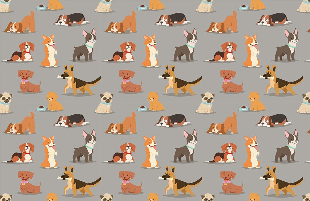 Adorable Canine Friends Grey Pattern Wallpaper for Playful Interiors Decor