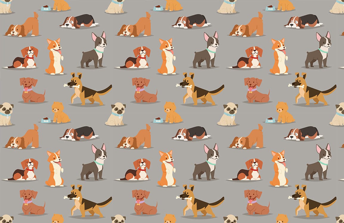 Adorable Canine Friends Grey Pattern Wallpaper for Playful Interiors Decor