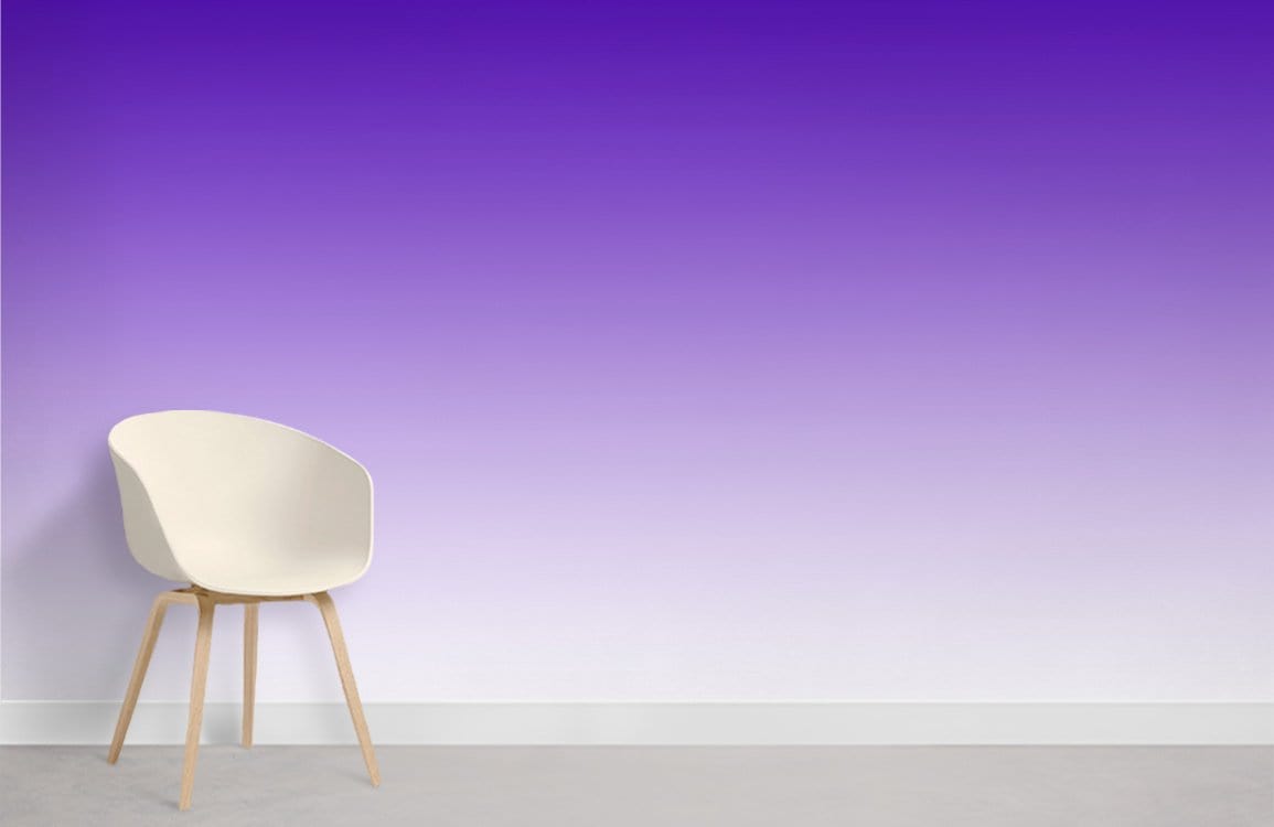 Purple ombre wallpaper with modern chair and grey flooring for stylish interior decor update.