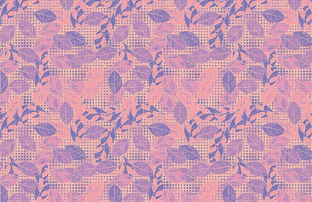 Vintage Pastel Leaf Pattern Wallpaper in Soft Purple and Pink Hues