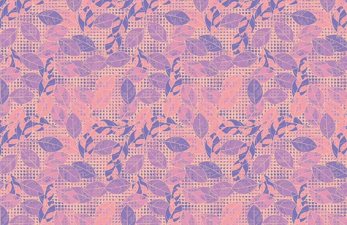 Vintage Pastel Leaf Pattern Wallpaper in Soft Purple and Pink Hues