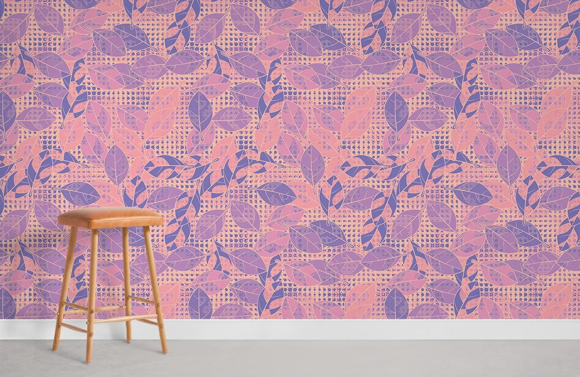 Purple Leaves Mural Wallpaper Room