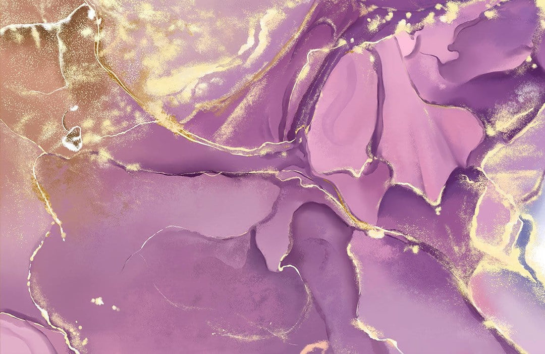 Elegant Lavender and Gold Marble Effect Mural Wallpaper for Chic Interiors