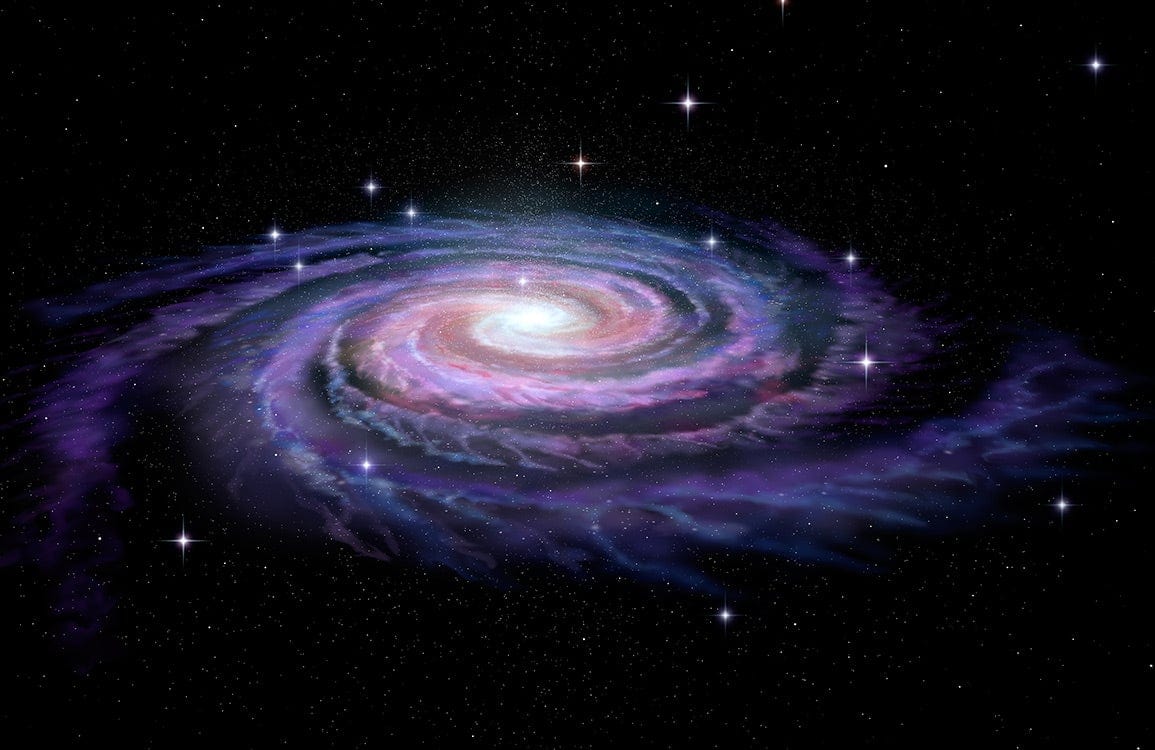 Cosmic Spiral Mural Wallpaper: Majestic Purple Galaxy Space Design Décor